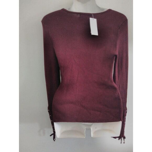Hooked Up Tied Long Sleeve Sweater L Burgundy - Picture 6 of 6
